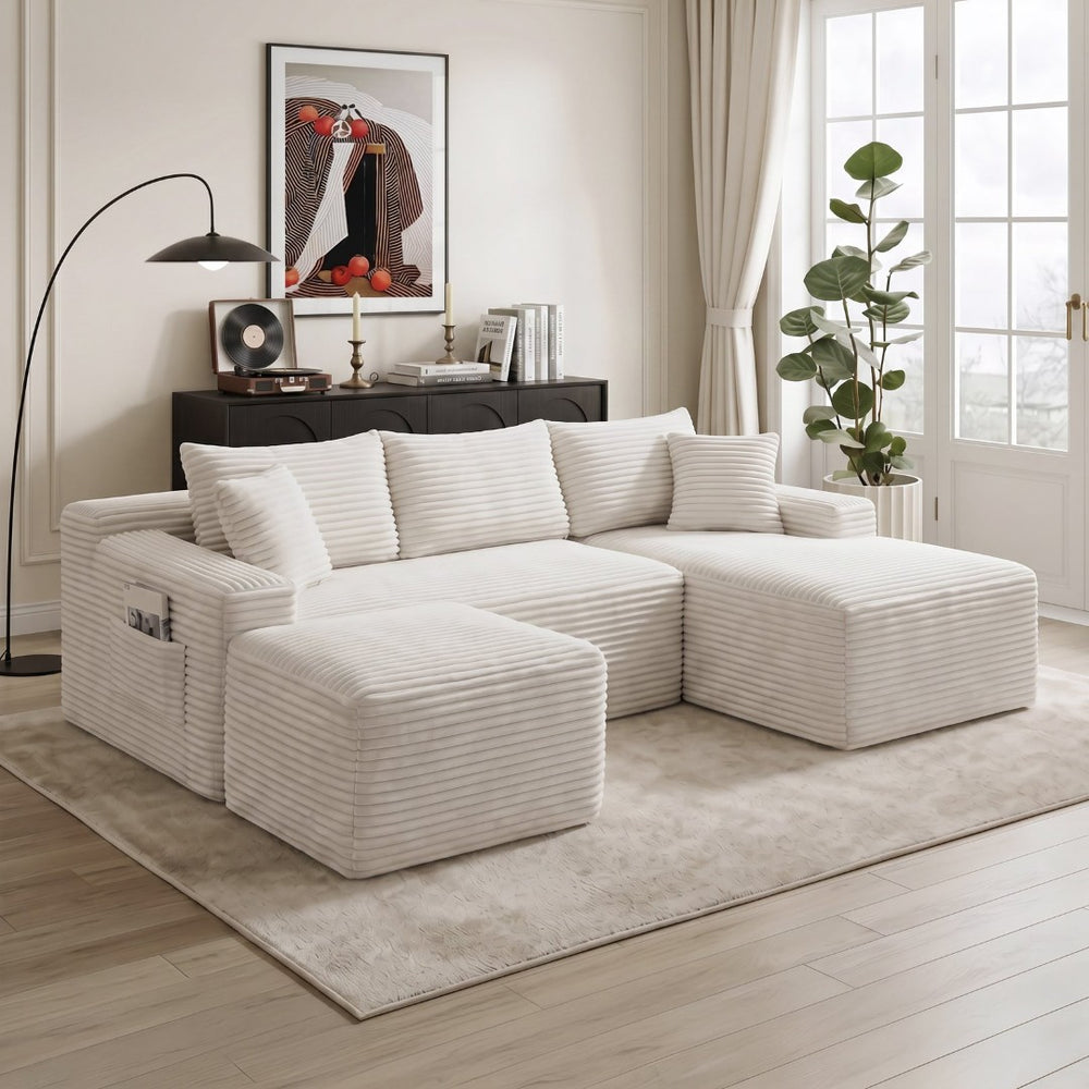 English Elm 106.3 Inch U-Shaped Cloud Sectional Sofa Modular Corduroy Deep Seat Living Room Couch W5515S00066