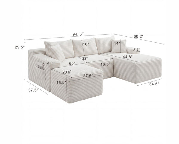 English Elm 106.3 Inch U-Shaped Cloud Sectional Sofa Modular Corduroy Deep Seat Living Room Couch W5515S00066