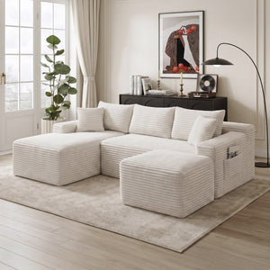 English Elm 94.5 Inch Corduroy U-Shaped Sectional Sofa Deep Seat Modular Couch for Living Room W5515S00067