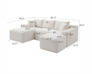 English Elm 94.5 Inch Corduroy U-Shaped Sectional Sofa Deep Seat Modular Couch for Living Room W5515S00067