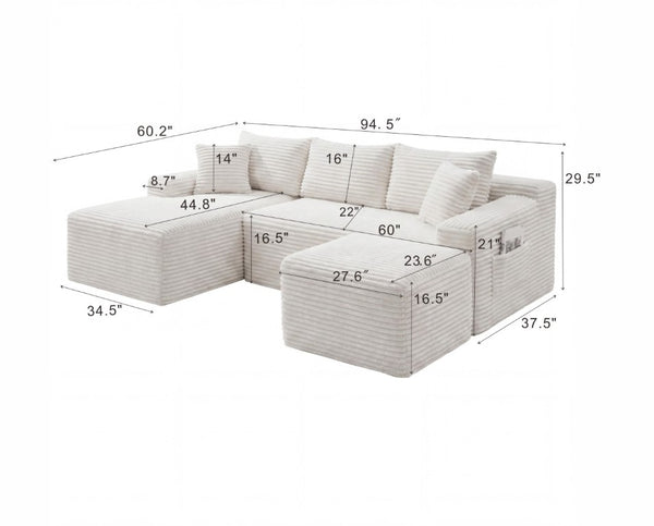 English Elm 94.5 Inch Corduroy U-Shaped Sectional Sofa Deep Seat Modular Couch for Living Room W5515S00067