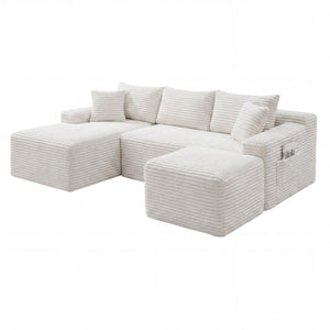 English Elm 94.5 Inch Corduroy U-Shaped Sectional Sofa Deep Seat Modular Couch for Living Room W5515S00067