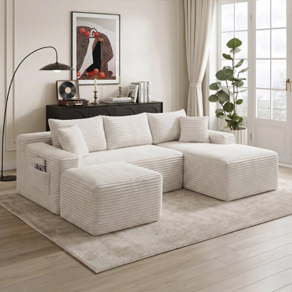 English Elm 94.5 Inch Corduroy Modular U-Shaped Sectional with Deep Cushions for Apartments W5515S00069