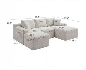 English Elm 94.5 Inch Corduroy Modular U-Shaped Sectional with Deep Cushions for Apartments W5515S00069