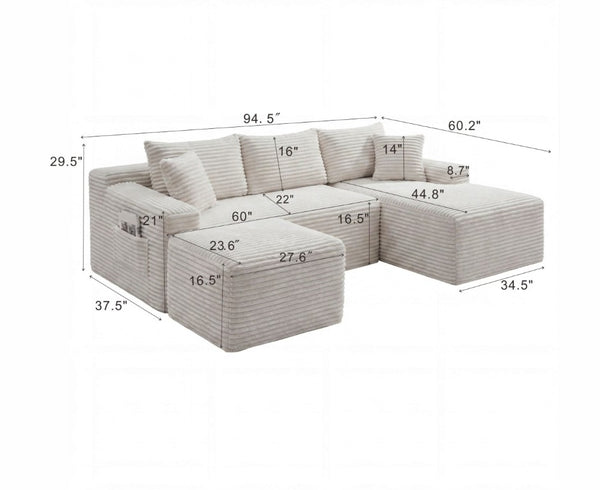 English Elm 94.5 Inch Corduroy Modular U-Shaped Sectional with Deep Cushions for Apartments W5515S00069
