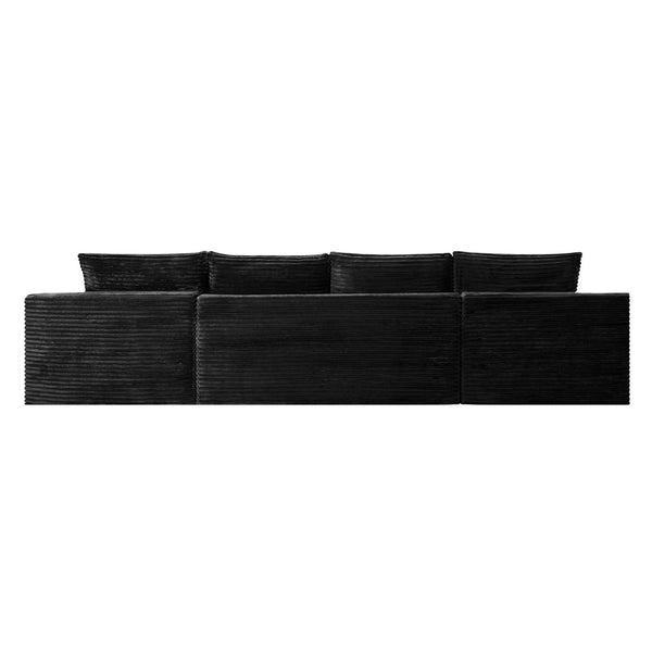 English Elm 132.1" Oversized U-shaped Modular Cloud Sofa Ribbed Corduroy Floor-flush Living Room Couch Black W5515S00070