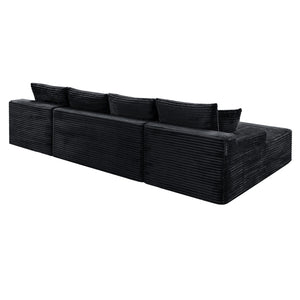 English Elm 132.1" Oversized U-shaped Modular Cloud Sofa Ribbed Corduroy Floor-flush Living Room Couch Black W5515S00070