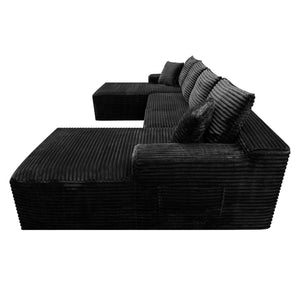 English Elm 132.1" Oversized U-shaped Modular Cloud Sofa Ribbed Corduroy Floor-flush Living Room Couch Black W5515S00070