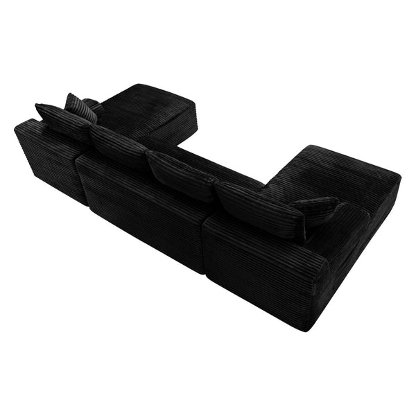 English Elm 132.1" Oversized U-shaped Modular Cloud Sofa Ribbed Corduroy Floor-flush Living Room Couch Black W5515S00070