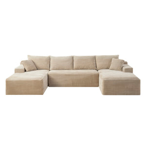 English Elm 132.1" Oversized U-shaped Modular Cloud Sofa Ribbed Corduroy Floor-flush Living Room Couch Camel W5515S00071