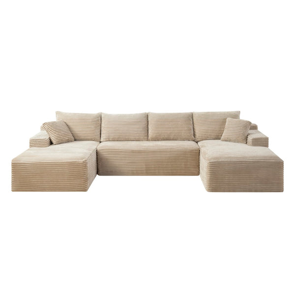 English Elm 132.1" Oversized U-shaped Modular Cloud Sofa Ribbed Corduroy Floor-flush Living Room Couch Camel W5515S00071