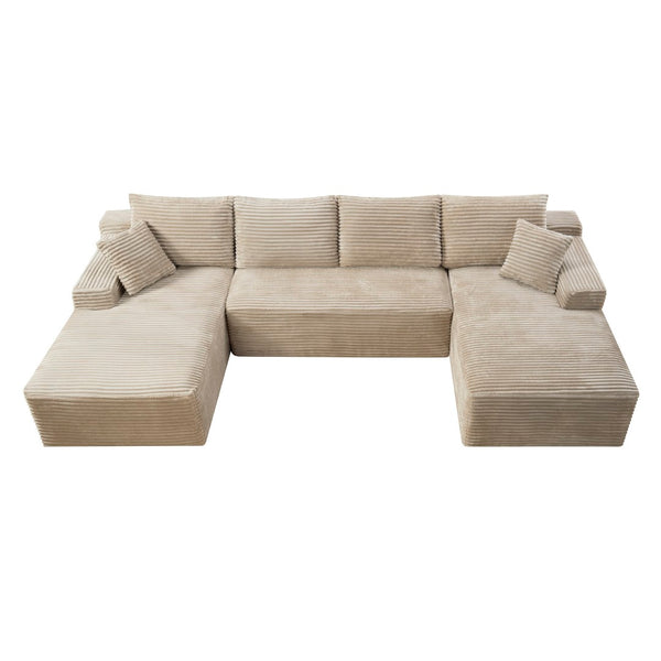 English Elm 132.1" Oversized U-shaped Modular Cloud Sofa Ribbed Corduroy Floor-flush Living Room Couch Camel W5515S00071