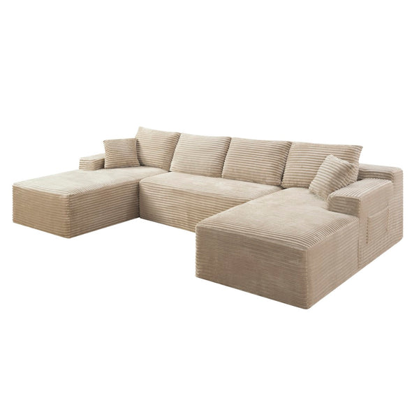 English Elm 132.1" Oversized U-shaped Modular Cloud Sofa Ribbed Corduroy Floor-flush Living Room Couch Camel W5515S00071