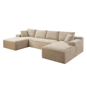 English Elm 132.1" Oversized U-shaped Modular Cloud Sofa Ribbed Corduroy Floor-flush Living Room Couch Camel W5515S00071
