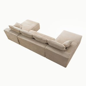 English Elm 132.1" Oversized U-shaped Modular Cloud Sofa Ribbed Corduroy Floor-flush Living Room Couch Camel W5515S00071