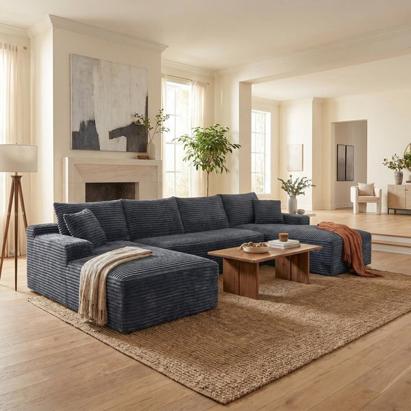 English Elm 132.1" Oversized U-shaped Modular Cloud Sofa Ribbed Corduroy Floor-flush Living Room Couch Gray W5515S00072