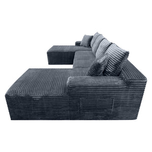 English Elm 132.1" Oversized U-shaped Modular Cloud Sofa Ribbed Corduroy Floor-flush Living Room Couch Gray W5515S00072