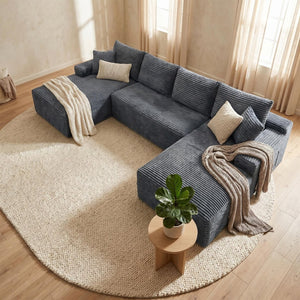 English Elm 132.1" Oversized U-shaped Modular Cloud Sofa Ribbed Corduroy Floor-flush Living Room Couch Gray W5515S00072