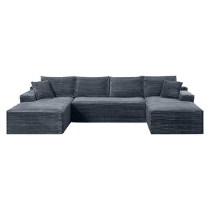 English Elm 132.1" Oversized U-shaped Modular Cloud Sofa Ribbed Corduroy Floor-flush Living Room Couch Gray W5515S00072