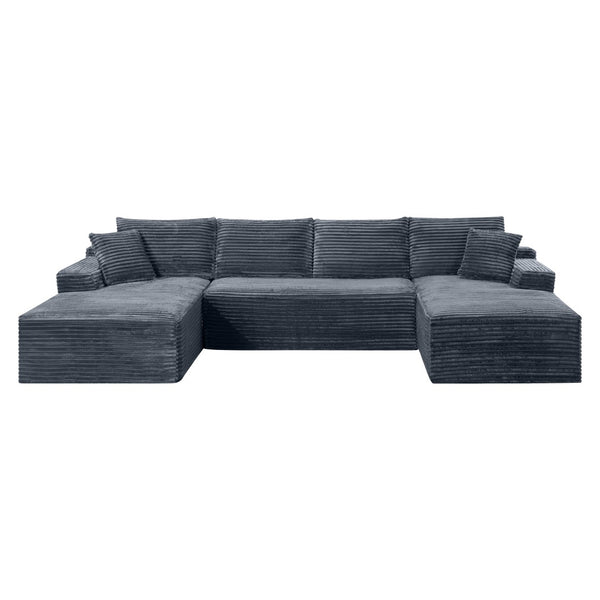 English Elm 132.1" Oversized U-shaped Modular Cloud Sofa Ribbed Corduroy Floor-flush Living Room Couch Gray W5515S00072