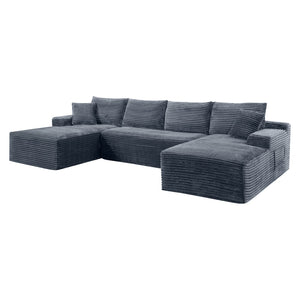 English Elm 132.1" Oversized U-shaped Modular Cloud Sofa Ribbed Corduroy Floor-flush Living Room Couch Gray W5515S00072