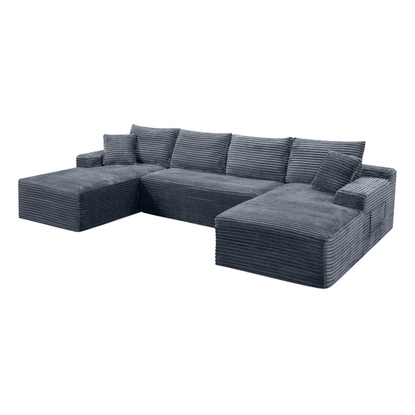English Elm 132.1" Oversized U-shaped Modular Cloud Sofa Ribbed Corduroy Floor-flush Living Room Couch Gray W5515S00072