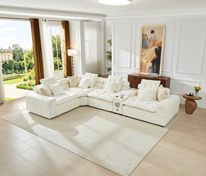 English Elm 137.7 Inch Boucle Modular Sectional Sofa Deep Seat L Shaped Cloud Couch for Living Room White W5515S00073