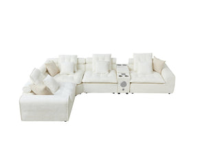 English Elm 137.7 Inch Boucle Modular Sectional Sofa Deep Seat L Shaped Cloud Couch for Living Room White W5515S00073