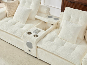 English Elm 137.7 Inch Boucle Modular Sectional Sofa Deep Seat L Shaped Cloud Couch for Living Room White W5515S00073