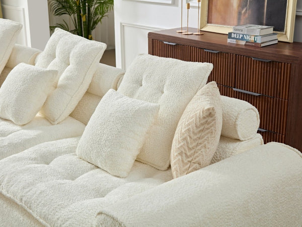 English Elm 137.7 Inch Boucle Modular Sectional Sofa Deep Seat L Shaped Cloud Couch for Living Room White W5515S00073