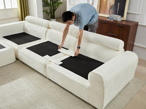 English Elm 137.7 Inch Boucle Modular Sectional Sofa Deep Seat L Shaped Cloud Couch for Living Room White W5515S00073