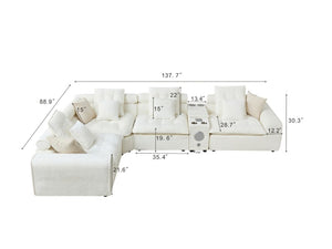 English Elm 137.7 Inch Boucle Modular Sectional Sofa Deep Seat L Shaped Cloud Couch for Living Room White W5515S00073