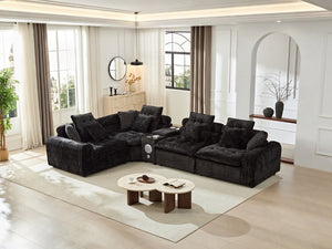 English Elm 137.7 Inch Boucle Modular Sectional Sofa Deep Seat L Shaped Cloud Couch for Living Room Black W5515S00074
