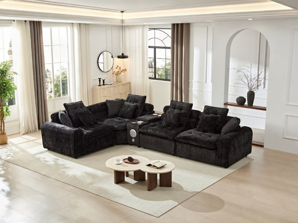 English Elm 137.7 Inch Boucle Modular Sectional Sofa Deep Seat L Shaped Cloud Couch for Living Room Black W5515S00074