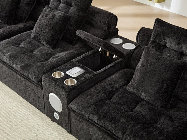 English Elm 137.7 Inch Boucle Modular Sectional Sofa Deep Seat L Shaped Cloud Couch for Living Room Black W5515S00074