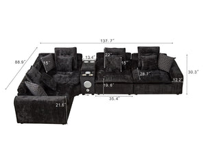 English Elm 137.7 Inch Boucle Modular Sectional Sofa Deep Seat L Shaped Cloud Couch for Living Room Black W5515S00074