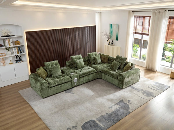 English Elm 137.7 Inch Boucle Modular Sectional Sofa Deep Seat L Shaped Cloud Couch for Living Room Green W5515S00075