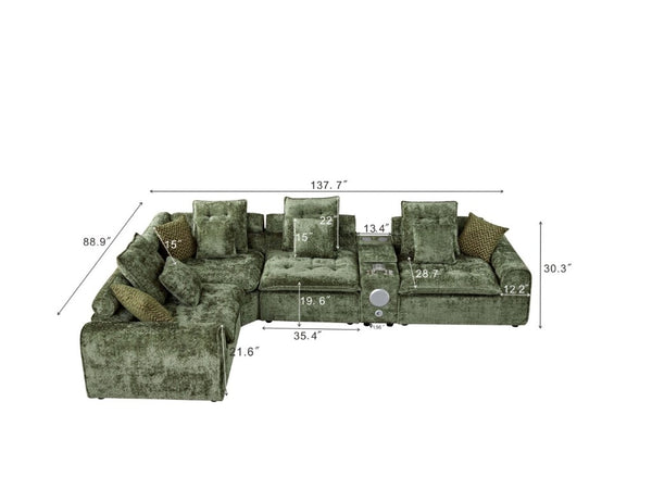 English Elm 137.7 Inch Boucle Modular Sectional Sofa Deep Seat L Shaped Cloud Couch for Living Room Green W5515S00075