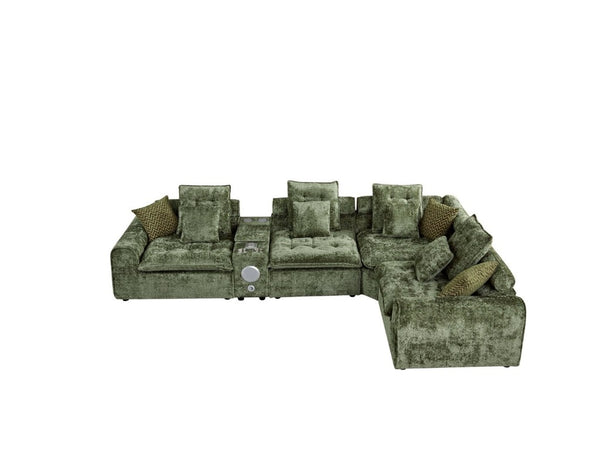 English Elm 137.7 Inch Boucle Modular Sectional Sofa Deep Seat L Shaped Cloud Couch for Living Room Green W5515S00075