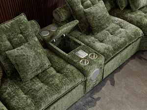 English Elm 137.7 Inch Boucle Modular Sectional Sofa Deep Seat L Shaped Cloud Couch for Living Room Green W5515S00075