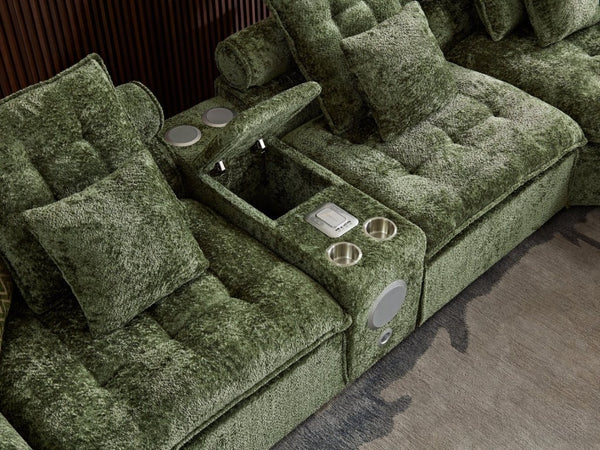 English Elm 137.7 Inch Boucle Modular Sectional Sofa Deep Seat L Shaped Cloud Couch for Living Room Green W5515S00075
