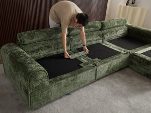 English Elm 137.7 Inch Boucle Modular Sectional Sofa Deep Seat L Shaped Cloud Couch for Living Room Green W5515S00075