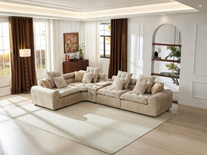 English Elm 137.7 Inch Boucle Modular Sectional Sofa Deep Seat L Shaped Cloud Couch for Living Room Camel W5515S00076