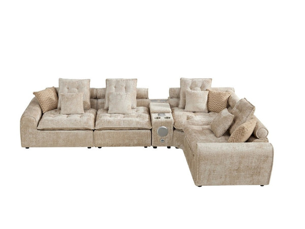 English Elm 137.7 Inch Boucle Modular Sectional Sofa Deep Seat L Shaped Cloud Couch for Living Room Camel W5515S00076
