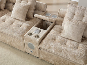 English Elm 137.7 Inch Boucle Modular Sectional Sofa Deep Seat L Shaped Cloud Couch for Living Room Camel W5515S00076