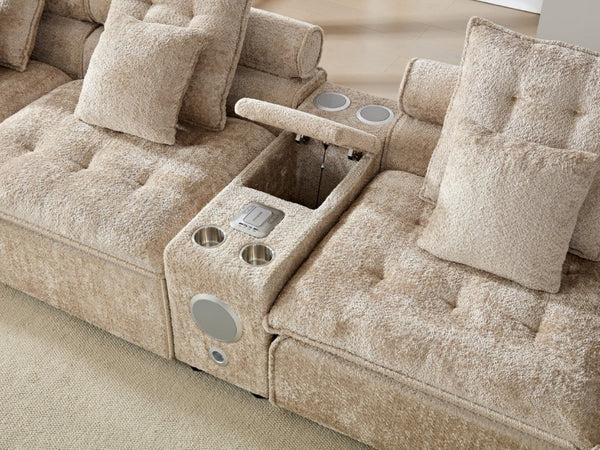English Elm 137.7 Inch Boucle Modular Sectional Sofa Deep Seat L Shaped Cloud Couch for Living Room Camel W5515S00076