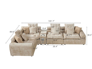 English Elm 137.7 Inch Boucle Modular Sectional Sofa Deep Seat L Shaped Cloud Couch for Living Room Camel W5515S00076