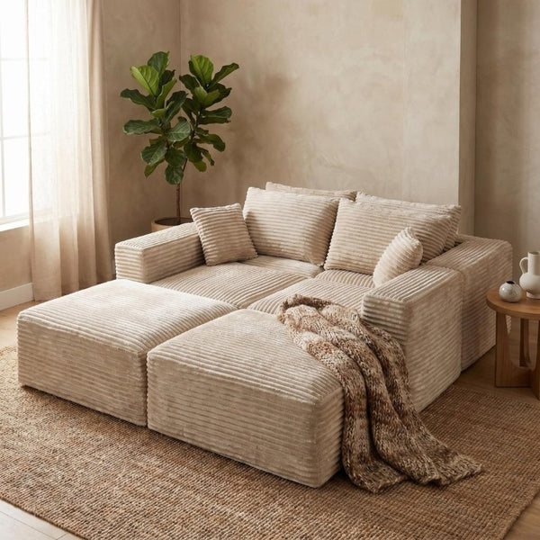 English Elm 133.2 Inch Corduroy Modular Sectional Sofa U Shaped for Spacious Living Rooms Camel W5515S00078
