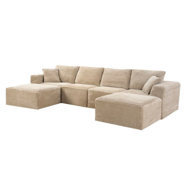 English Elm 133.2 Inch Corduroy Modular Sectional Sofa U Shaped for Spacious Living Rooms Camel W5515S00078