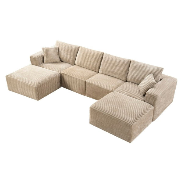 English Elm 133.2 Inch Corduroy Modular Sectional Sofa U Shaped for Spacious Living Rooms Camel W5515S00078